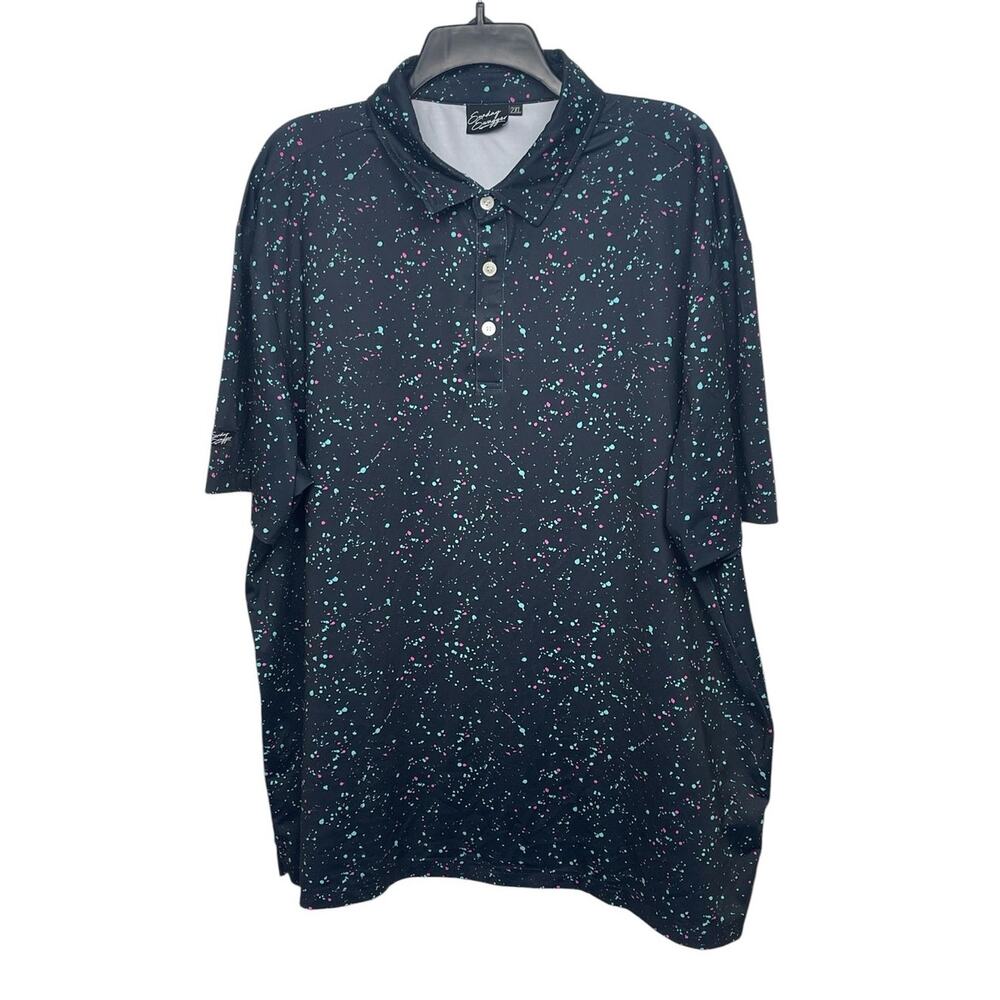 Sunday Swagger Men's 2XL Performance Polo Shirt - Black w/ Neon Splatter Print